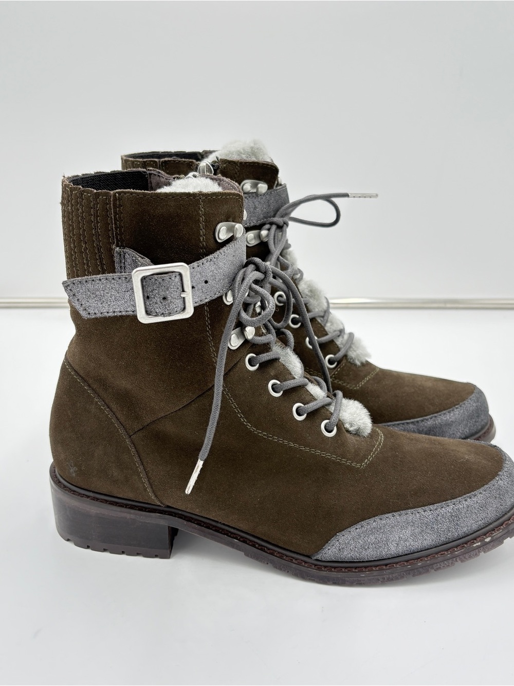 Emu Australia Waldron Waterproof Green Suede Silver Leather Shearling Boots 10